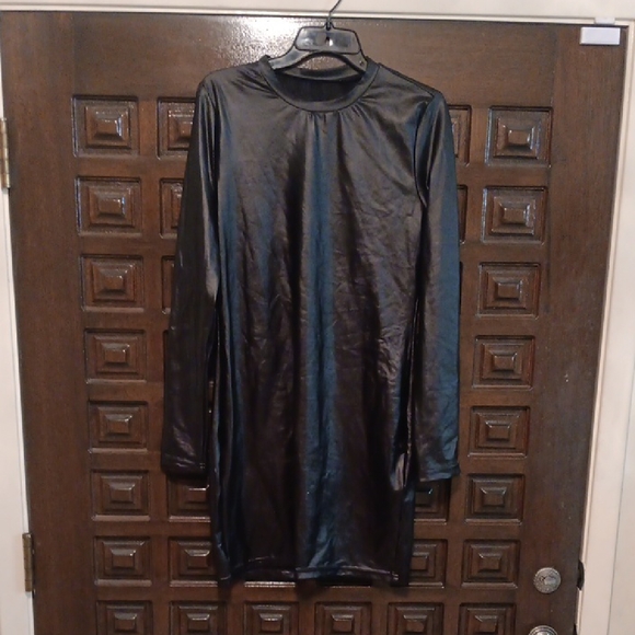 Fashion Nova Dresses & Skirts - Fashion Nova Shiny Black Faux Leather Midi Dress